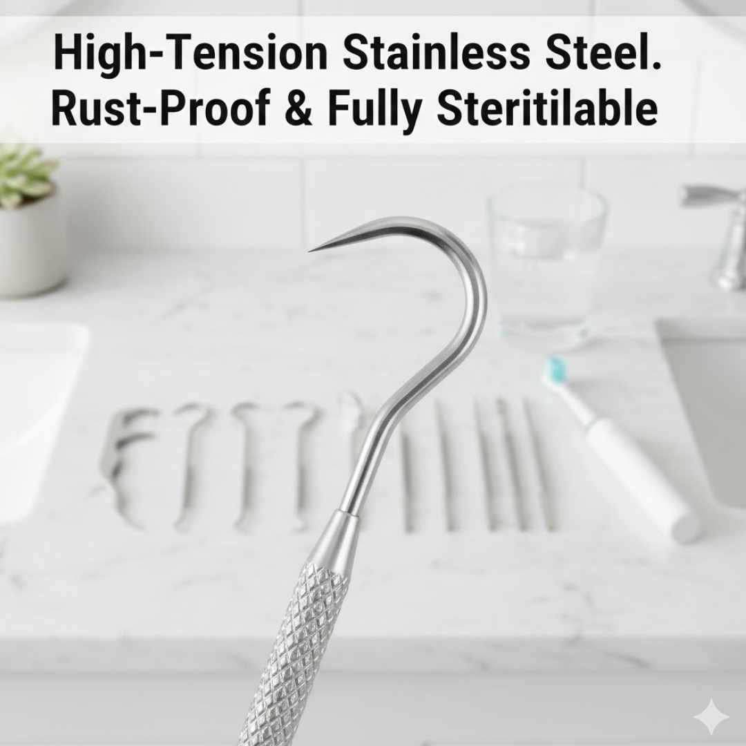 Stainless Steel Toothpick set – 7-in-1 Portable Dental Kit – detail view