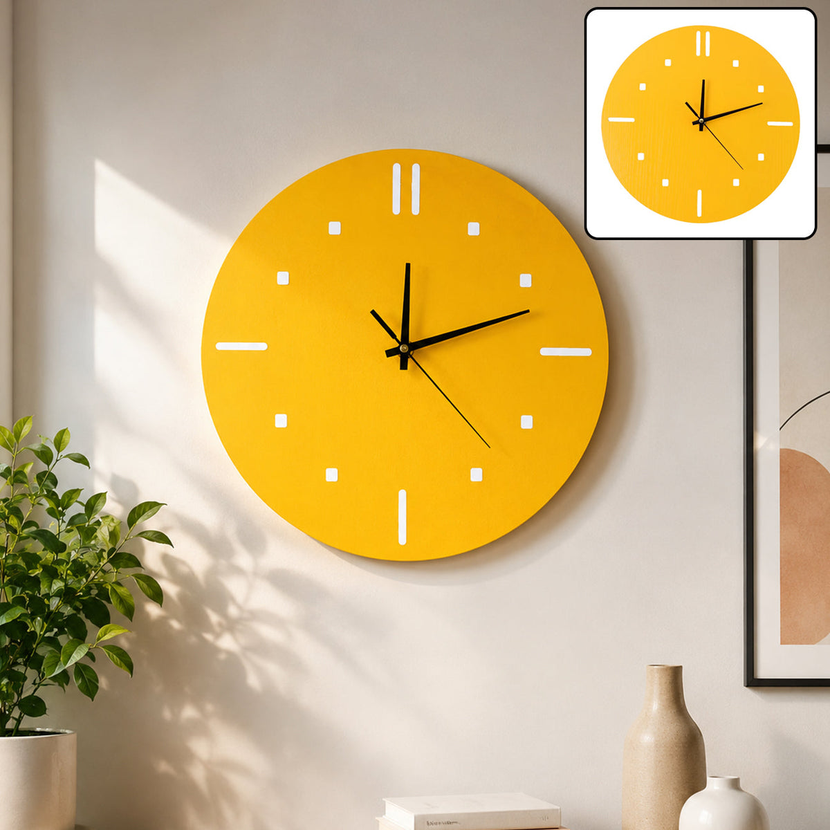 Yellow Silent Wall Clock – Modern Non-Ticking Timepiece