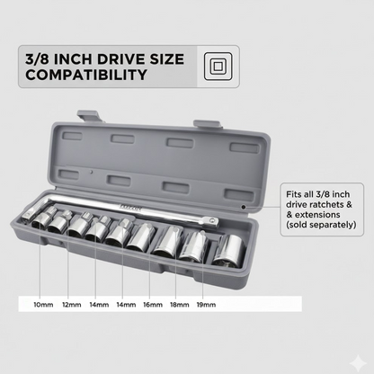 Socket Wrench set 10-Pc 3/8-inch Drive 6-Point – close-up