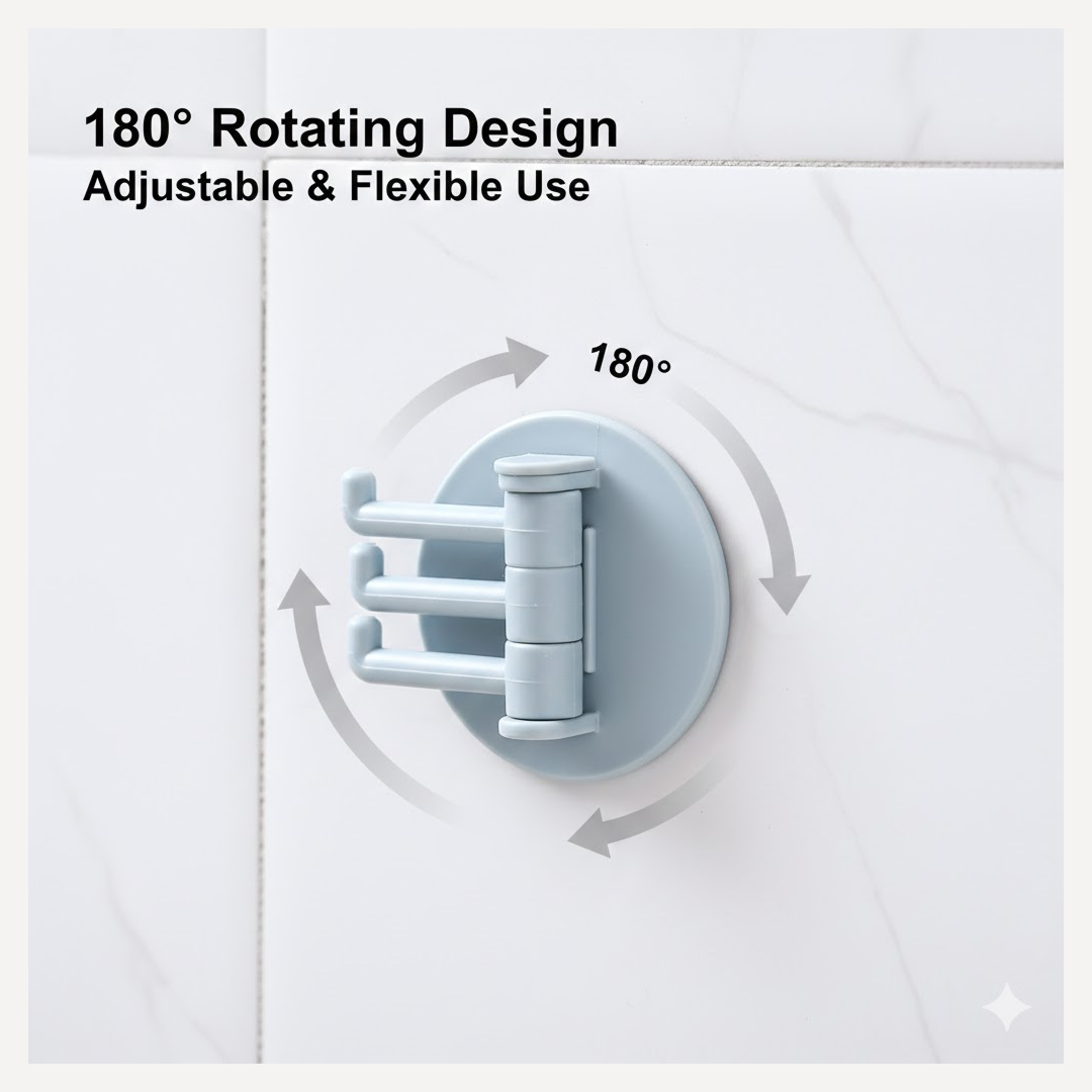 Punch-Free Sticky Hook – 3-Hook Rotating Organizer – side view