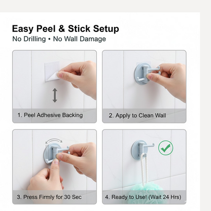 Punch-Free Sticky Hook – 3-Hook Rotating Organizer – close-up