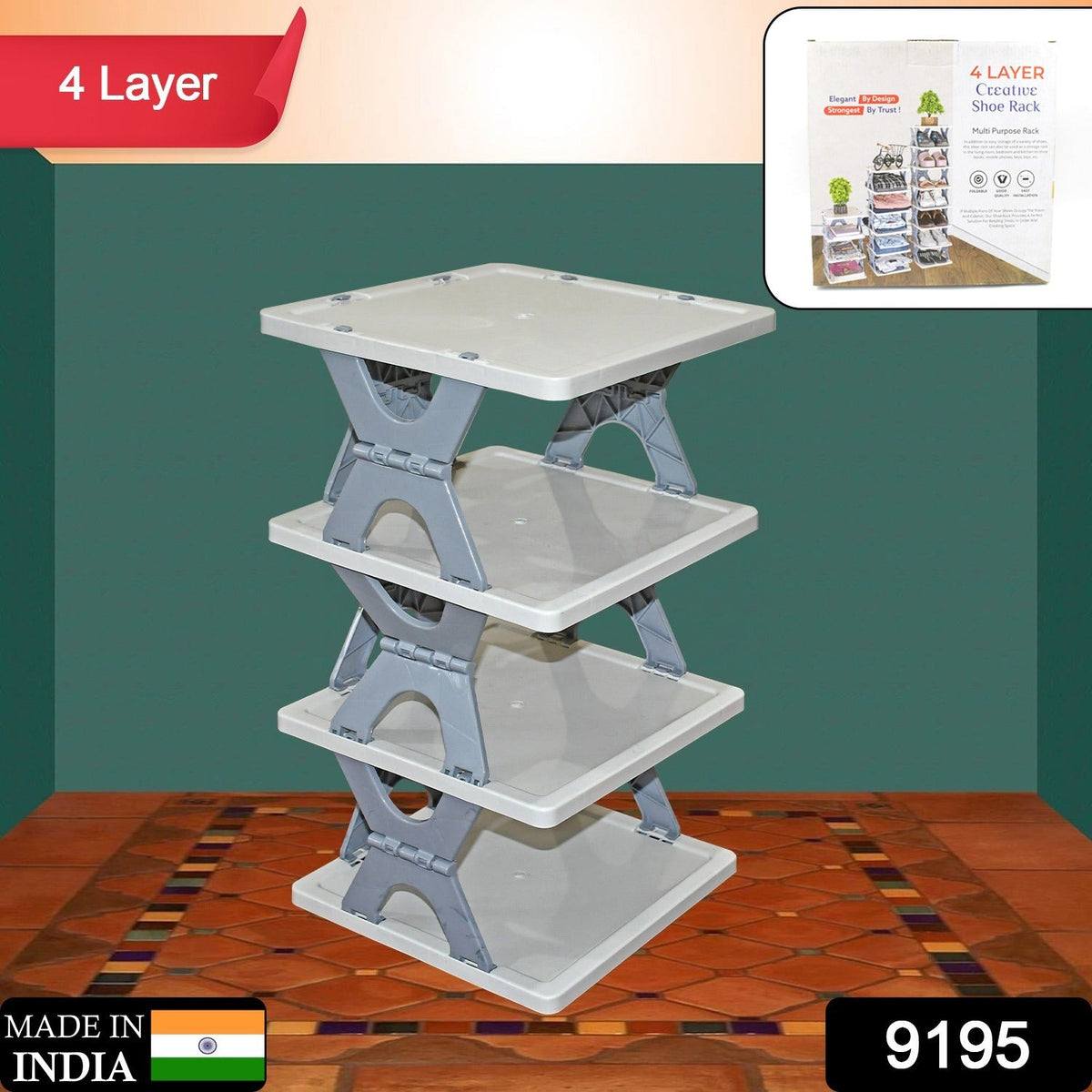 Foldable Shoe Rack – 4-Layer Space-Saving Storage – side view