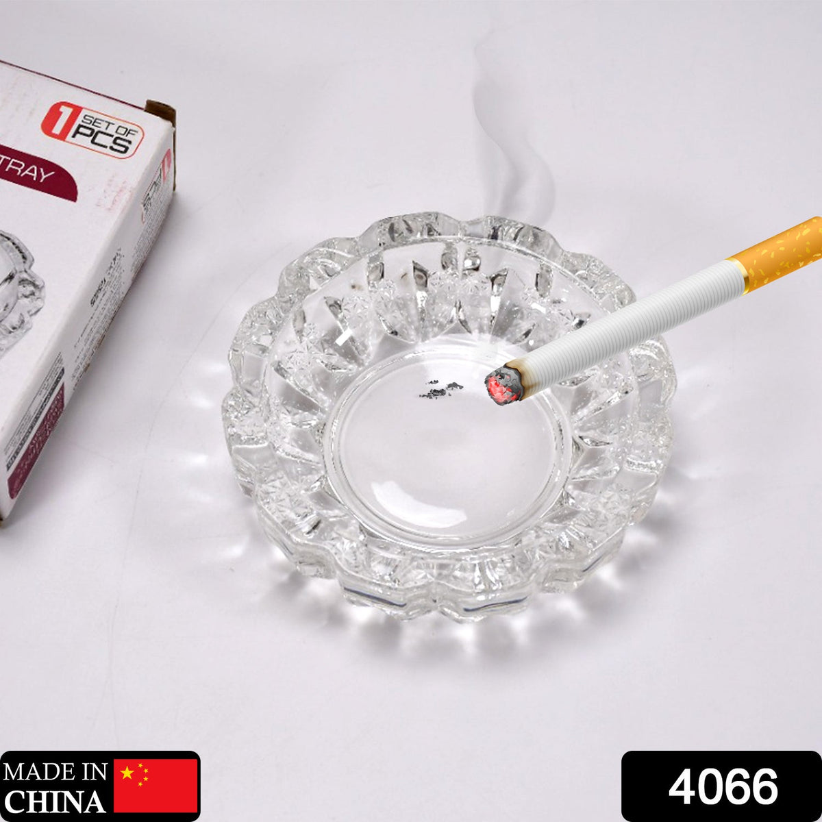 Crystal Glass Ashtray – Round Cigar & Cigarette – side view