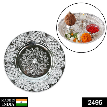 Pooja Thali set – 8-Inch Plastic Silver Color for Festivals – side view