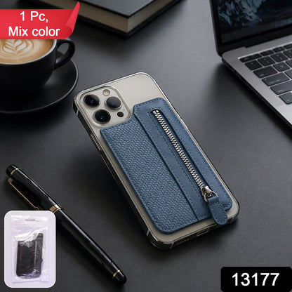 Adhesive Card Phone Holder – Zipper Pocket Wallet – close-up