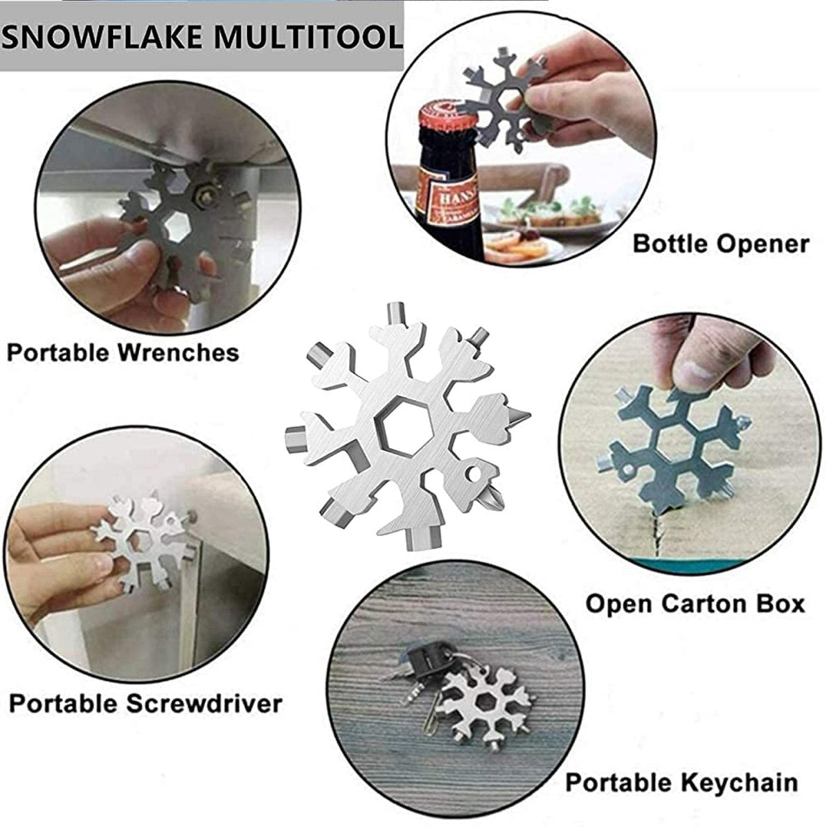 Snowflake Multi-Tool – 18-in-1 Stainless Steel Portable – close-up