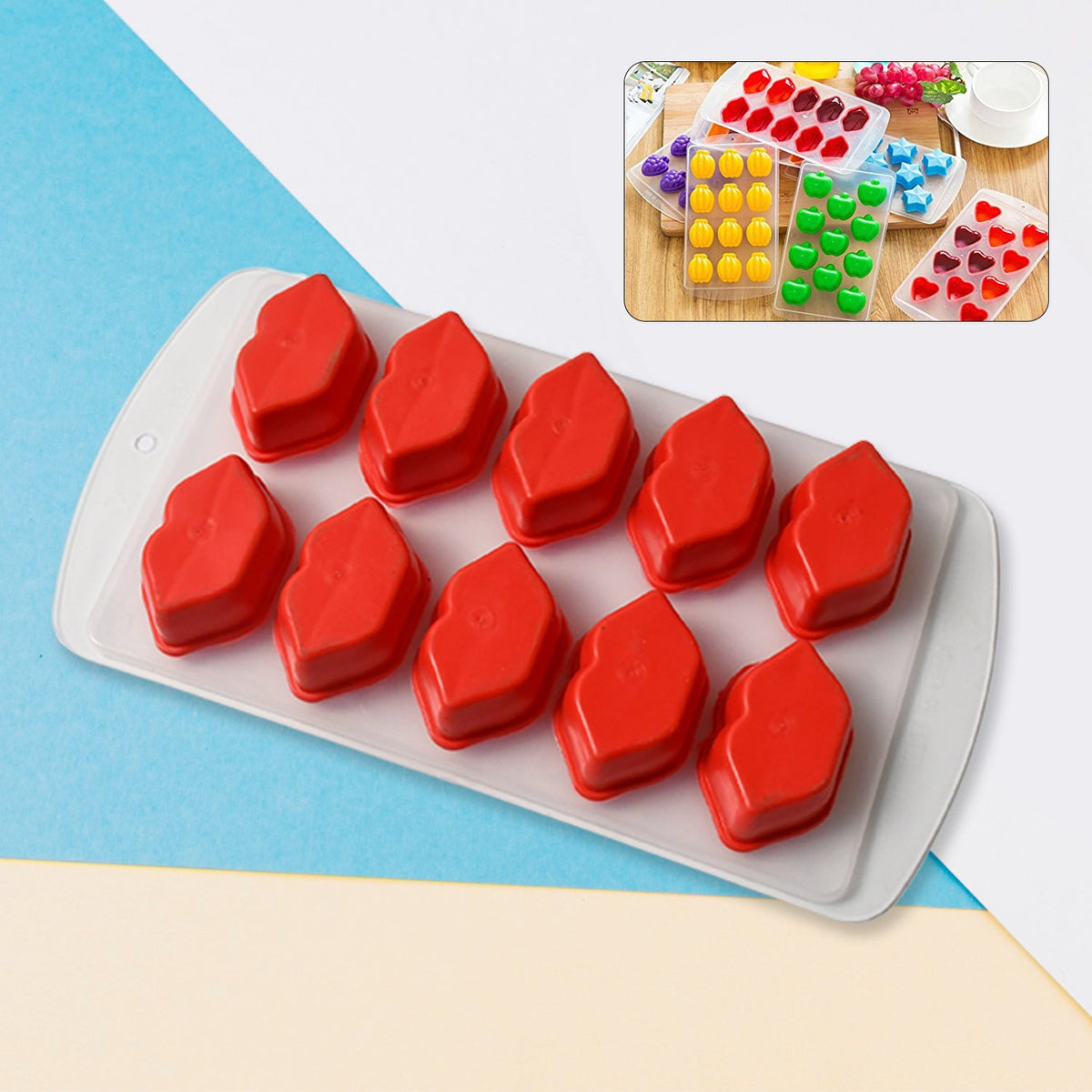 Multi Fruit Shapes Silicone Ice Cube Tray – – close-up