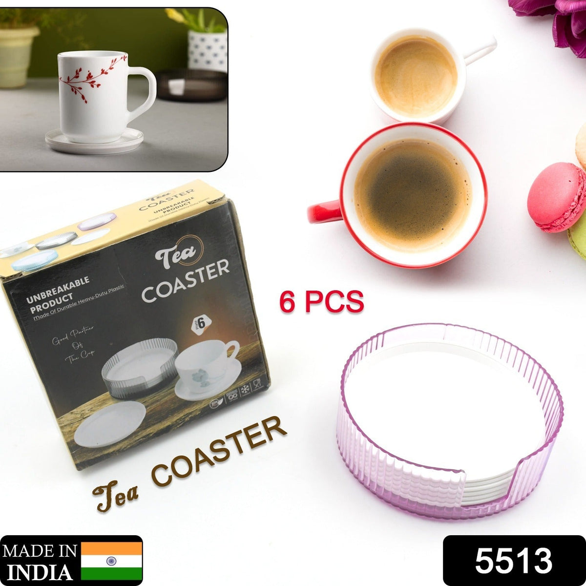 Plastic Coasters set of 6 – Spill Protection for Tables – side view