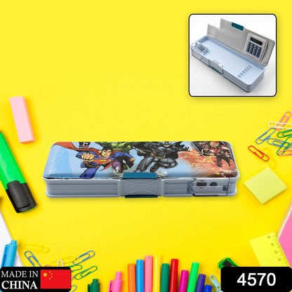 Magnetic Geometry Pencil Box – Dual Sharpener & Calculator – side view