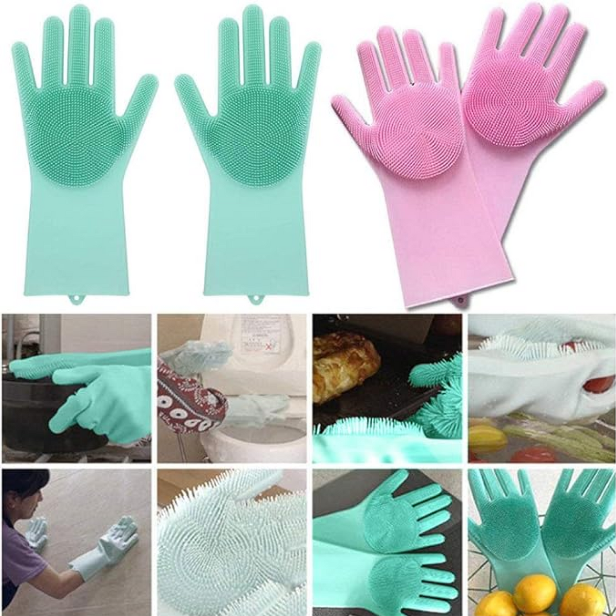 Silicone Cleaning Gloves – Multicolor Reusable Scrubber – close-up