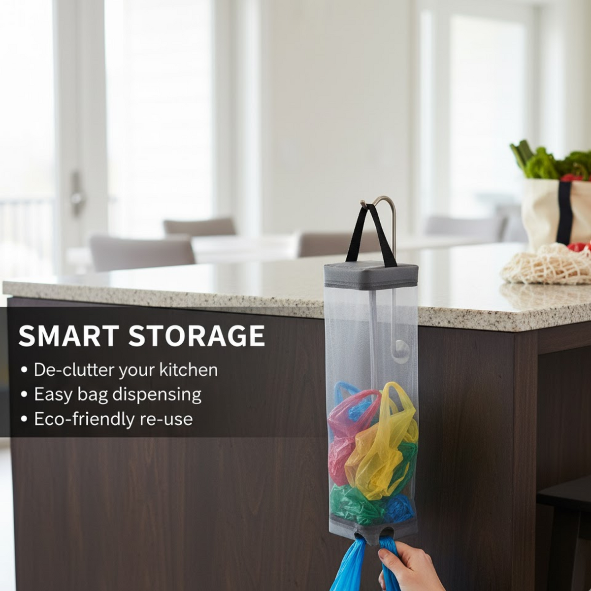 Hanging Waste Bag Holder – Durable Mesh Organizer – detail view