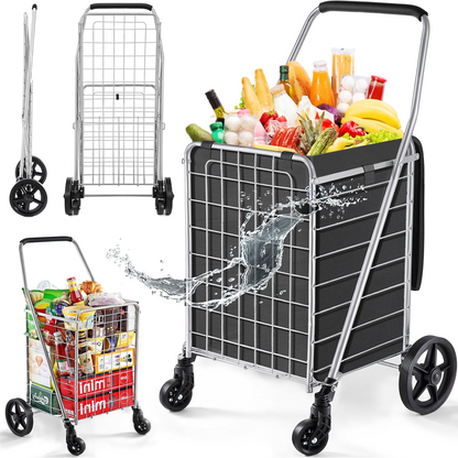 Foldable Shopping Cart – Durable Iron Frame & Dual Swivel – side view