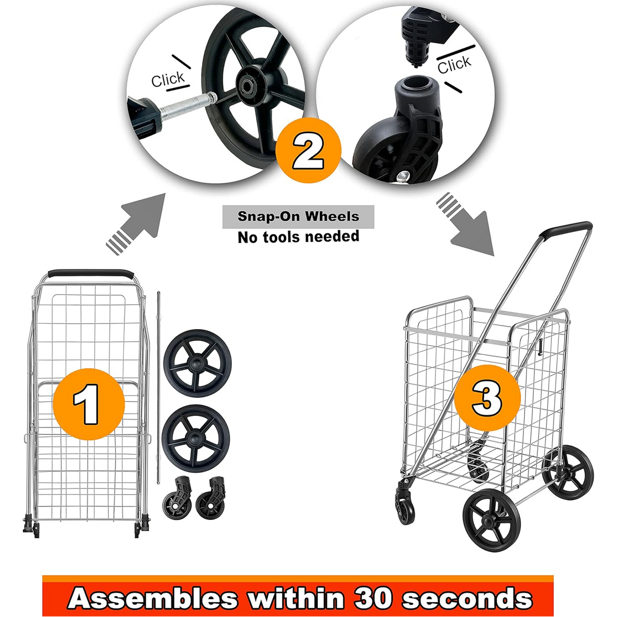 Foldable Shopping Cart – Durable Iron Frame & Dual Swivel – alternate view
