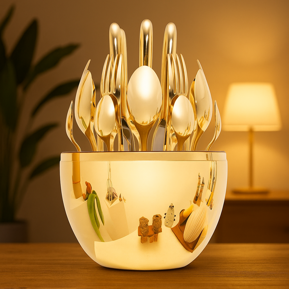 Golden Cutlery set – 24-Pc with Oval Stand – alternate view