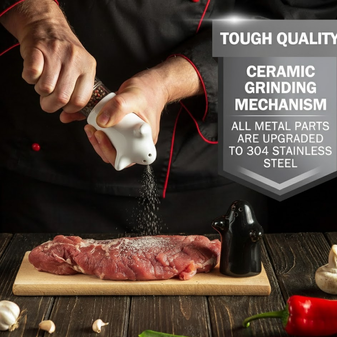 Ceramic Salt and Pepper Shakers – Modern Couple Design – side view