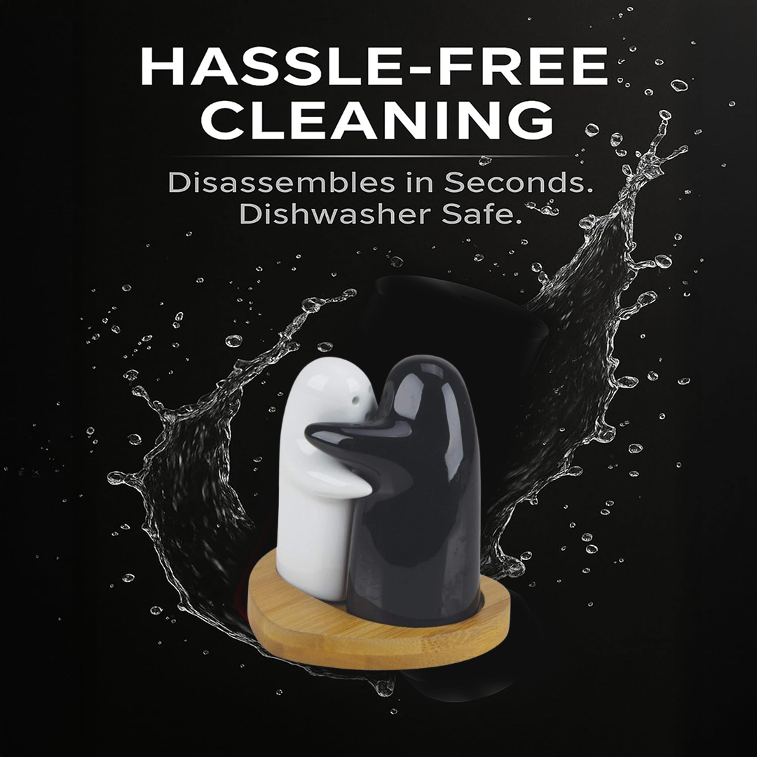 Ceramic Salt and Pepper Shakers – Modern Couple Design – close-up