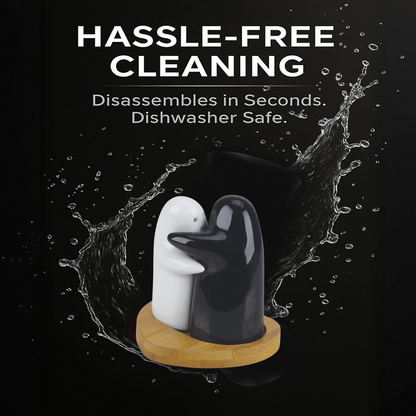 Ceramic Salt and Pepper Shakers – Modern Couple Design – close-up