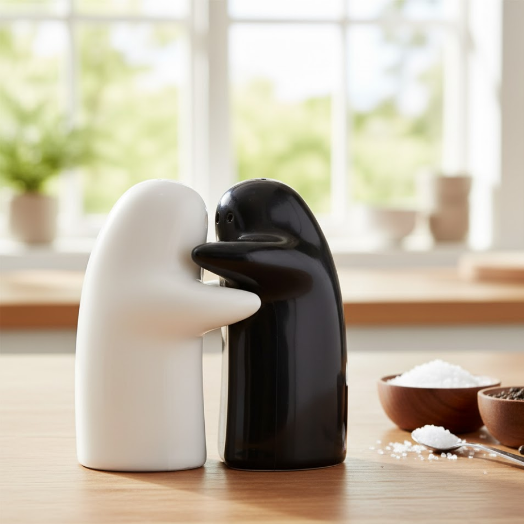 Ceramic Salt and Pepper Shakers – Modern Couple Design – alternate view
