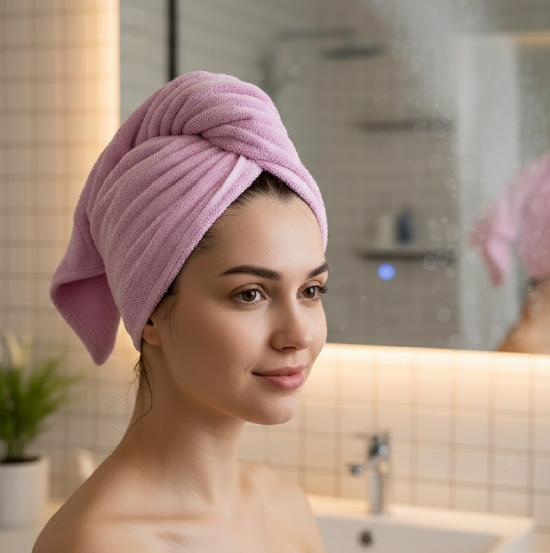 Quick Dry Microfiber Hair Wrap Turban with Button Fastening – detail view