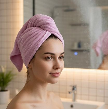 Quick Dry Microfiber Hair Wrap Turban with Button Fastening – detail view