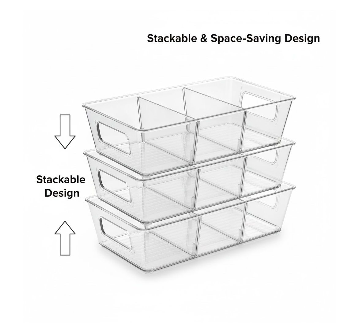 Refrigerator Organizer Bin – Clear Stackable with Handle – side view