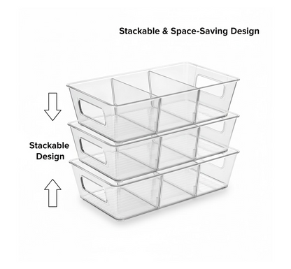 Refrigerator Organizer Bin – Clear Stackable with Handle – side view
