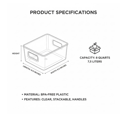 Refrigerator Organizer Bin – Clear Stackable with Handle – detail view