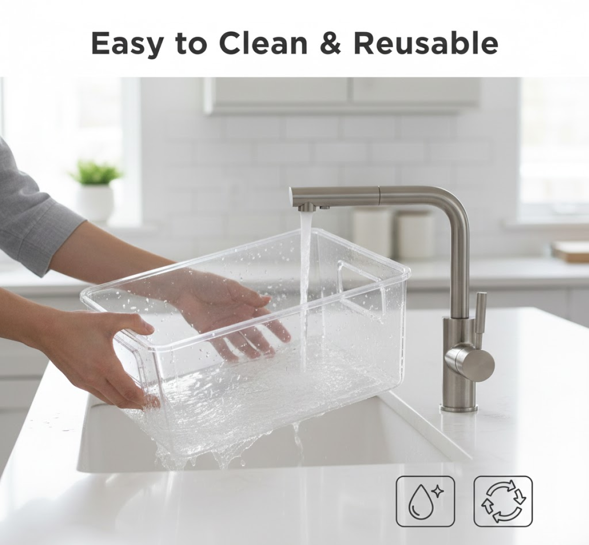 Refrigerator Organizer Bin – Clear Stackable with Handle – view 6