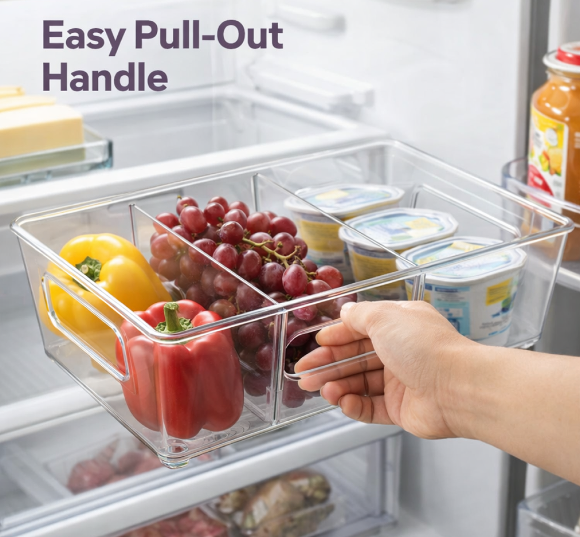 Refrigerator Organizer Bin – Clear Stackable with Handle – view 7