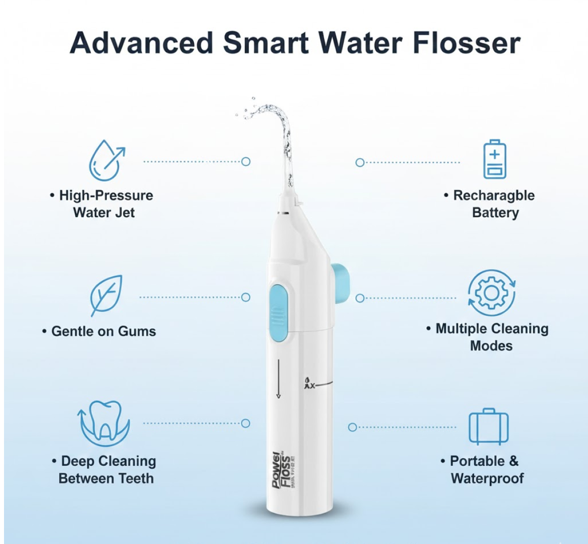 Water Flosser – Portable Smart Device for Gum Health – side view