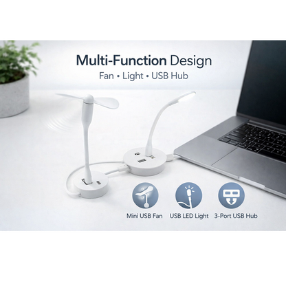 Portable USB Fan, Light & 3-Port Hub Combo for Laptops – close-up