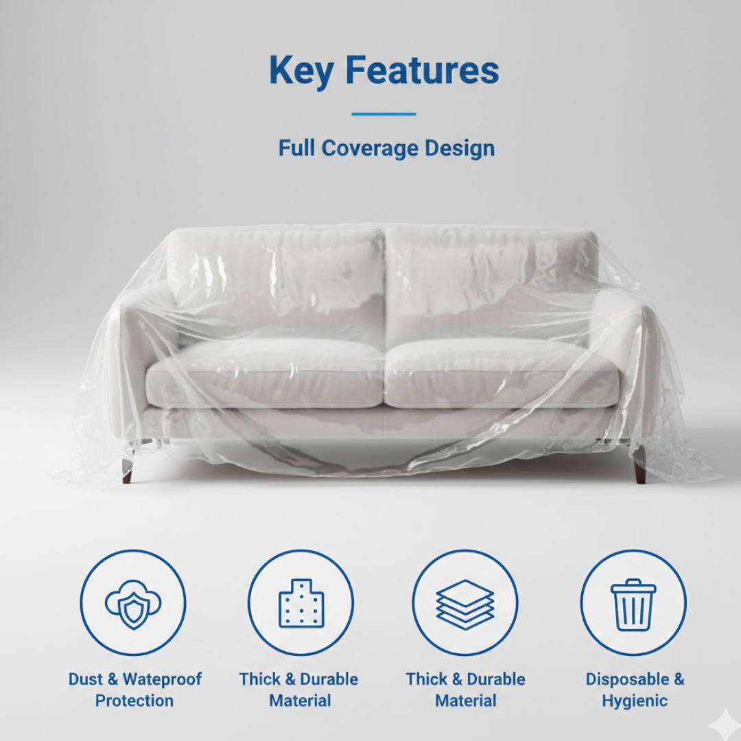 Disposable Furniture Cover – Thick Plastic Dust Proof – close-up