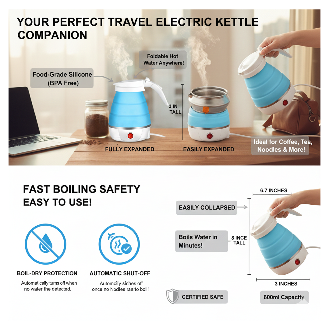 Foldable Electric Kettle – Portable 0.6L Travel Boiler – close-up