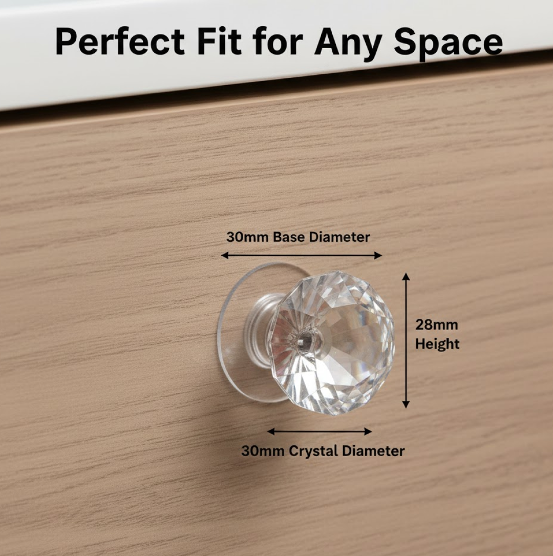 Crystal Cabinet Knob – Self-Adhesive Diamond Design – side view