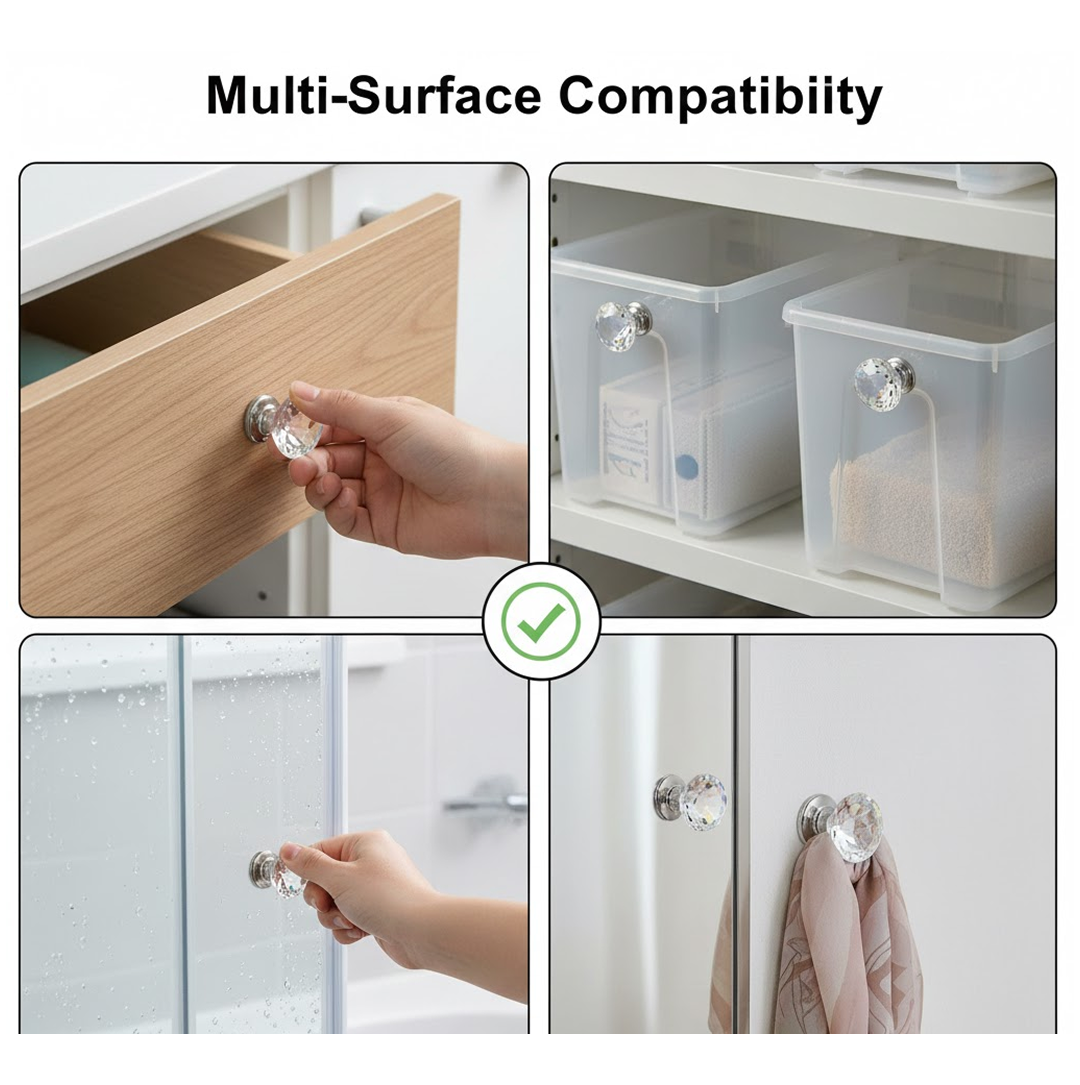Crystal Cabinet Knob – Self-Adhesive Diamond Design – detail view