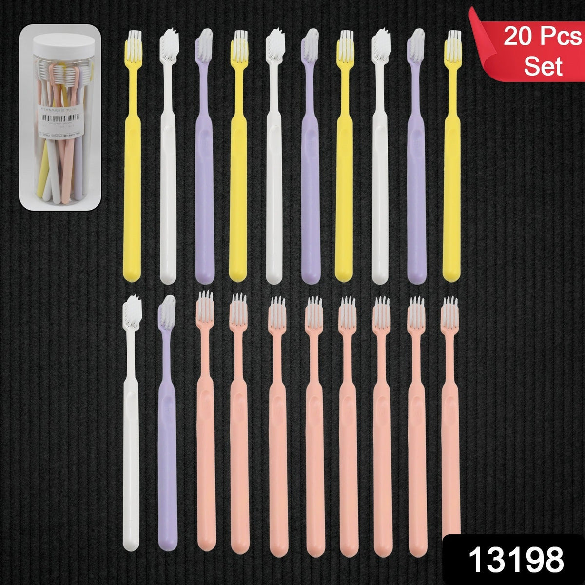 Soft Plastic Toothbrush set – 20 pcs with Travel Box – side view