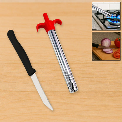 Stainless Steel Gas Lighter & Knife set – 2-in-1 Kitchen