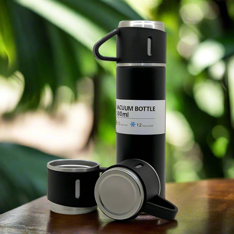 Stainless Steel Vacuum Flask set with 3 Cups – 500ml – side view