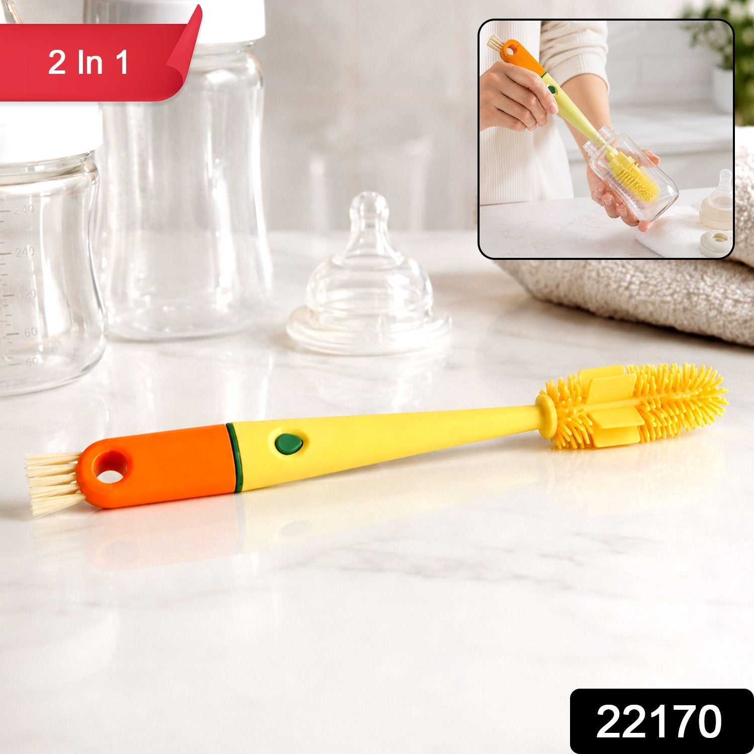 4 in 1 silicone bottle cleaning brush with long ergonomic handle