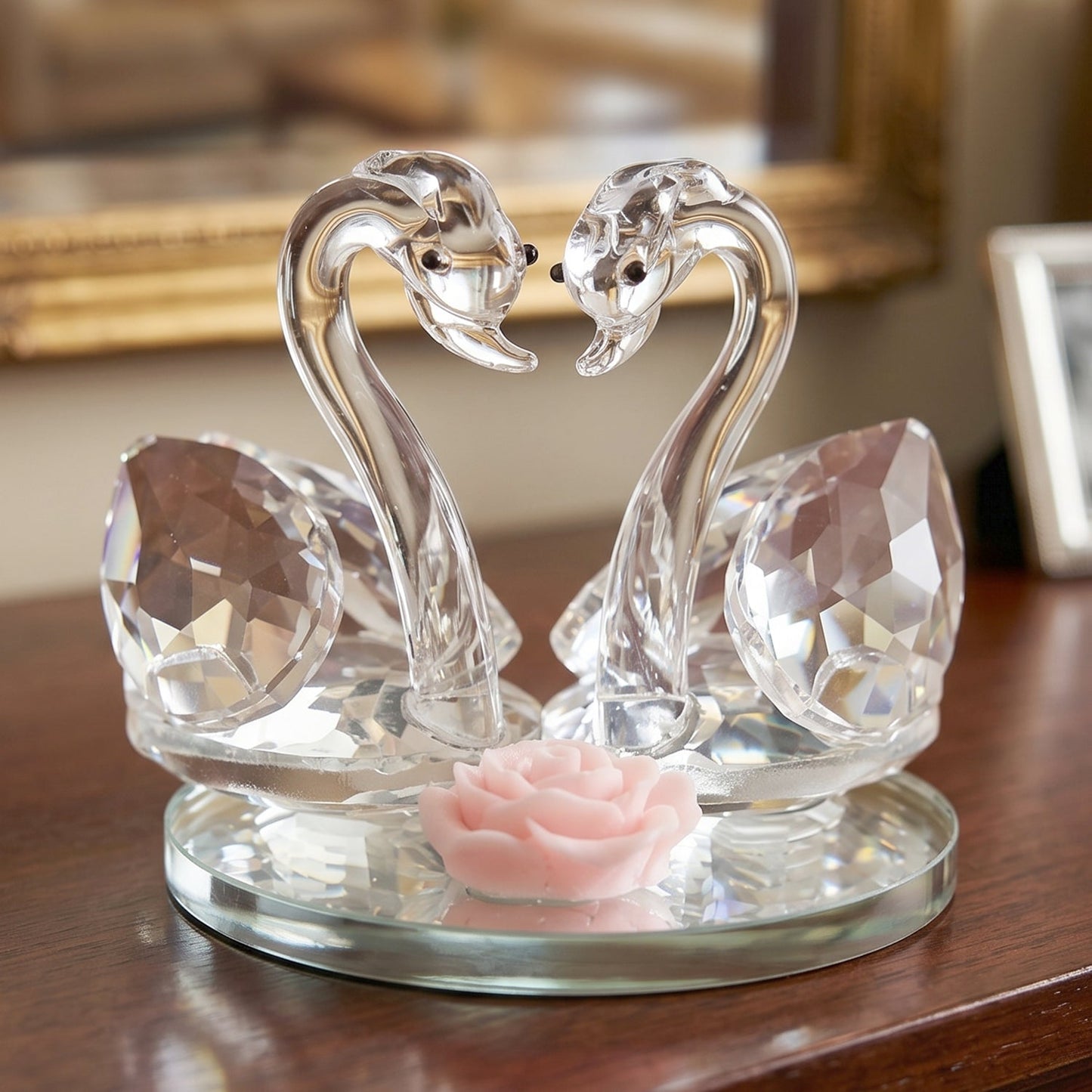 Elegant crystal swan pair showpiece for home decor and gifting