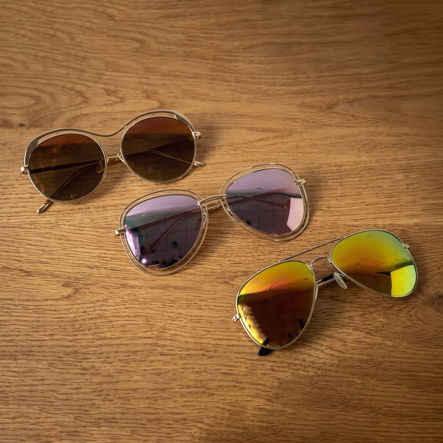 Close-up of metal frame fashionable sunglasses