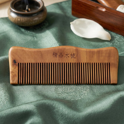 Natural wooden hair comb with fine teeth for anti-static hair care