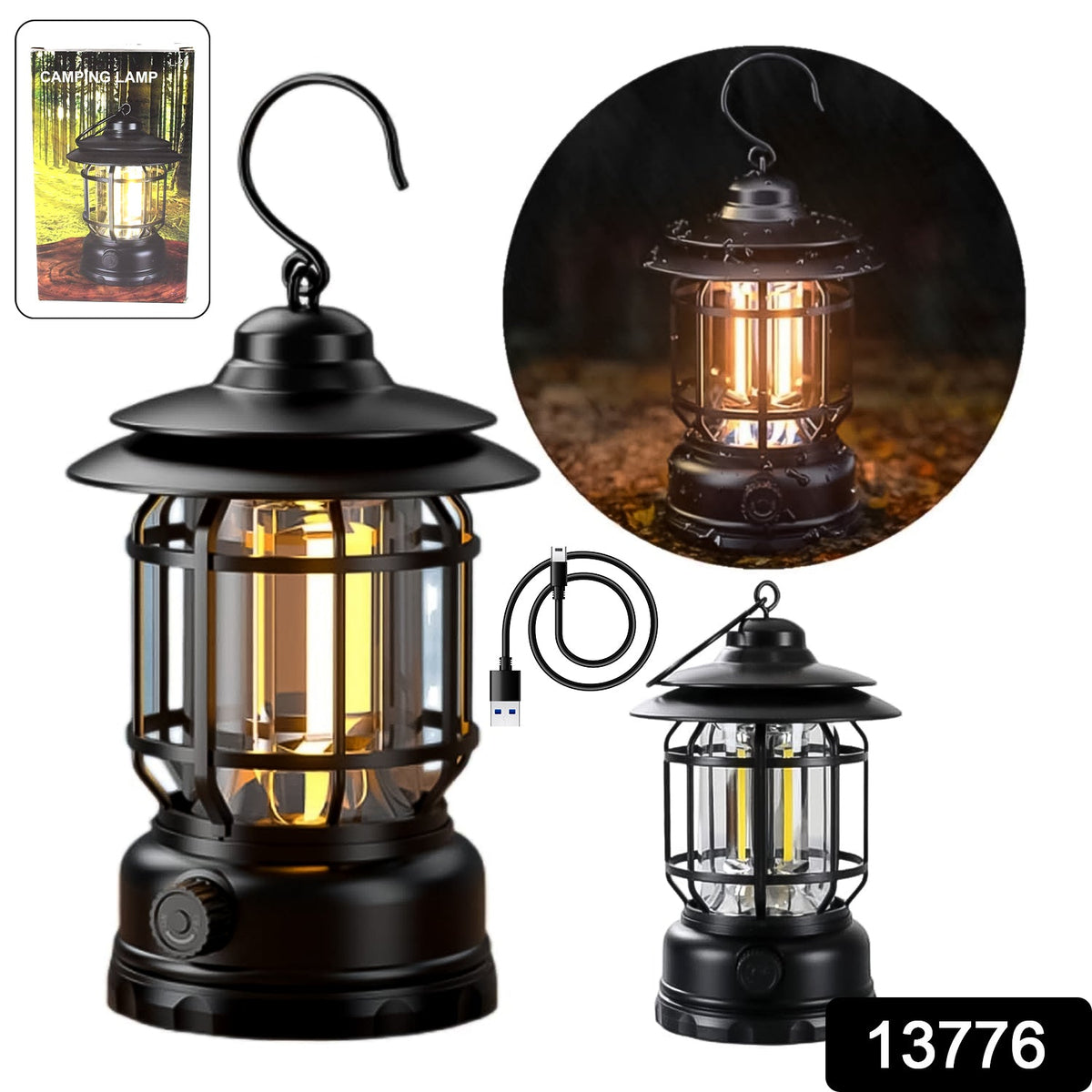 Rechargeable LED Camping Lantern – Retro Dimmable Light – side view