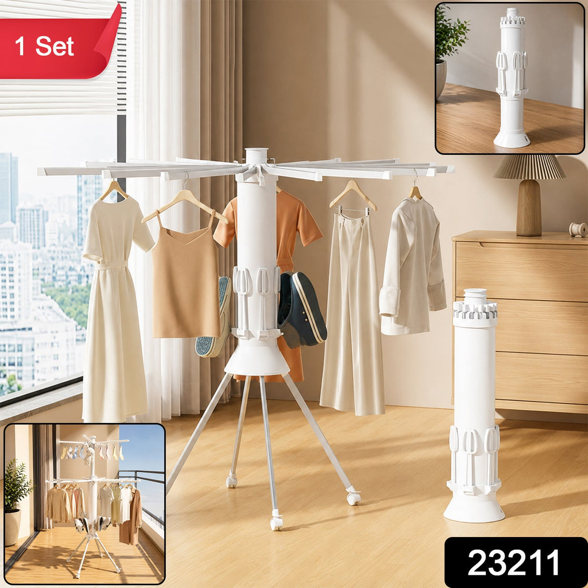 Octopus Folding Clothes Drying Hanger with Rotating Multi – side view
