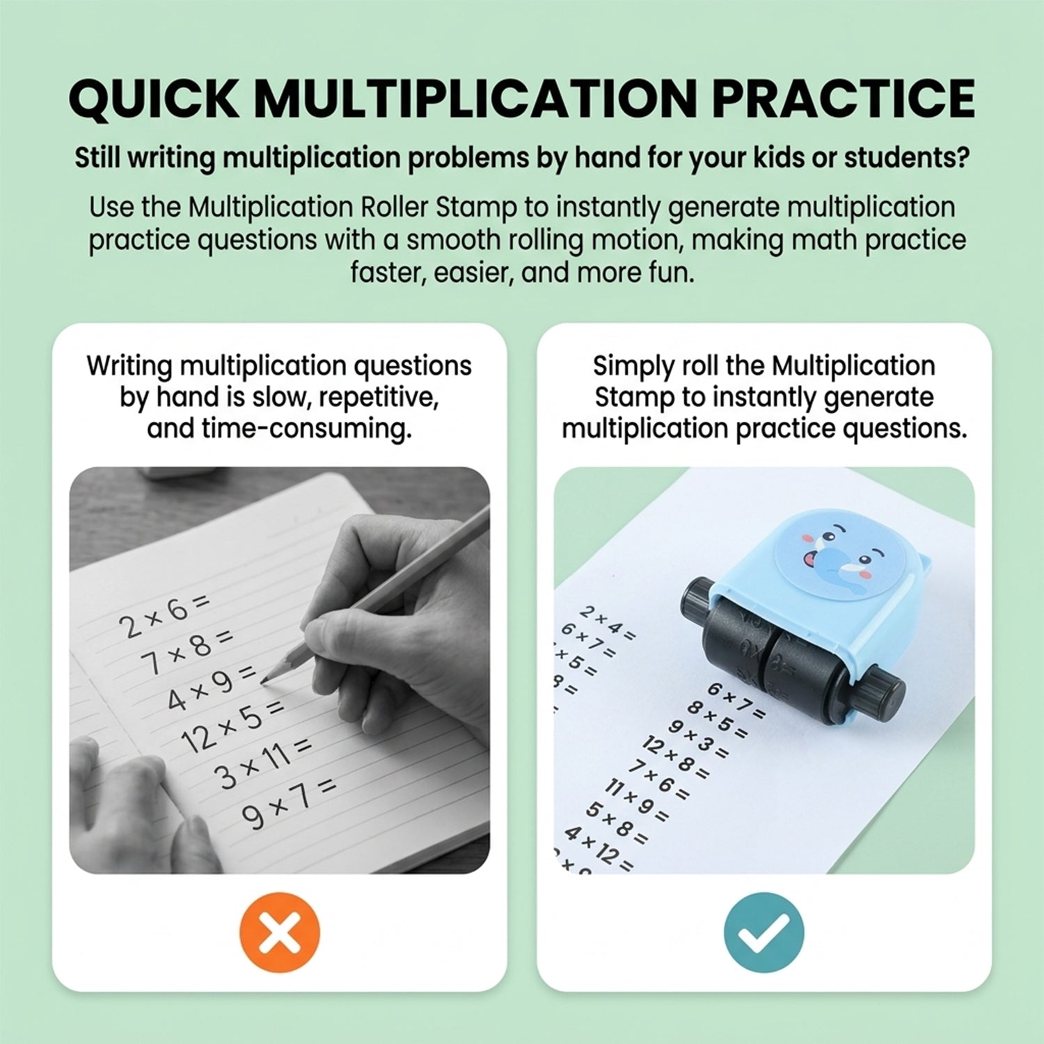 Multiplication practice roller stamp learning guidance