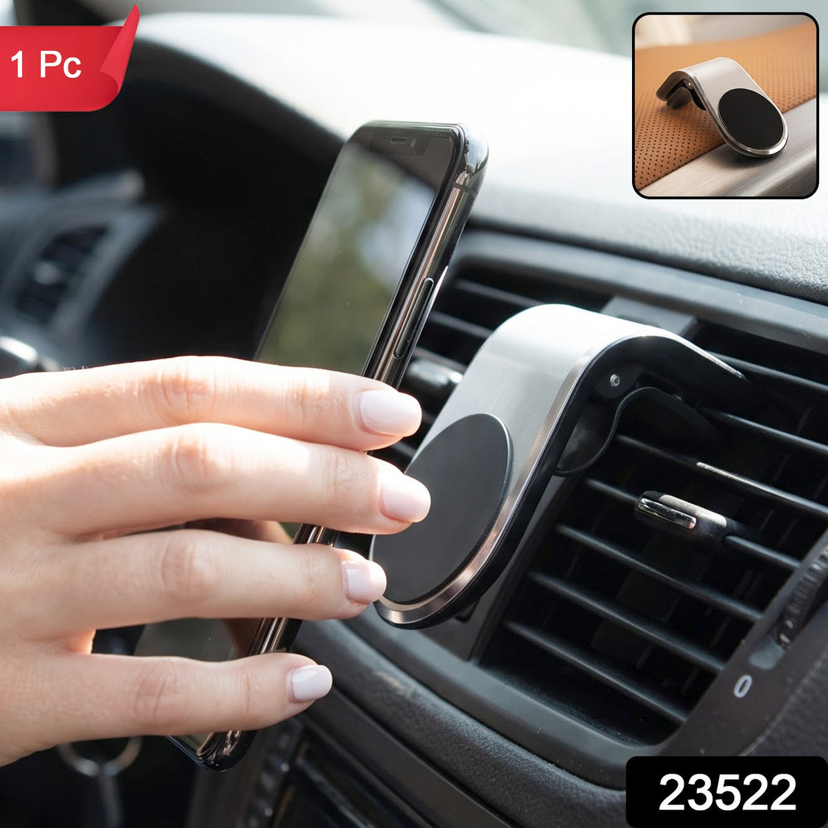 Magnetic Car Air Vent Phone Holder with Strong Grip – side view