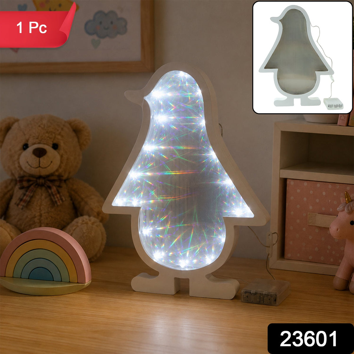 3D LED Penguin Decorative Infinity Mirror Light – side view