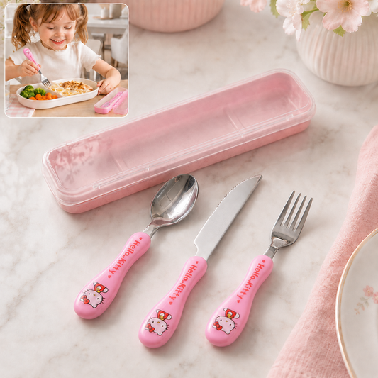 3 in 1 Kids Cutlery set with Case Spoon Fork Knife