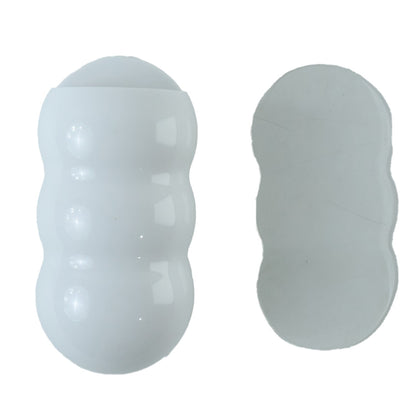 White plastic caterpillar storage holder front and back on white background