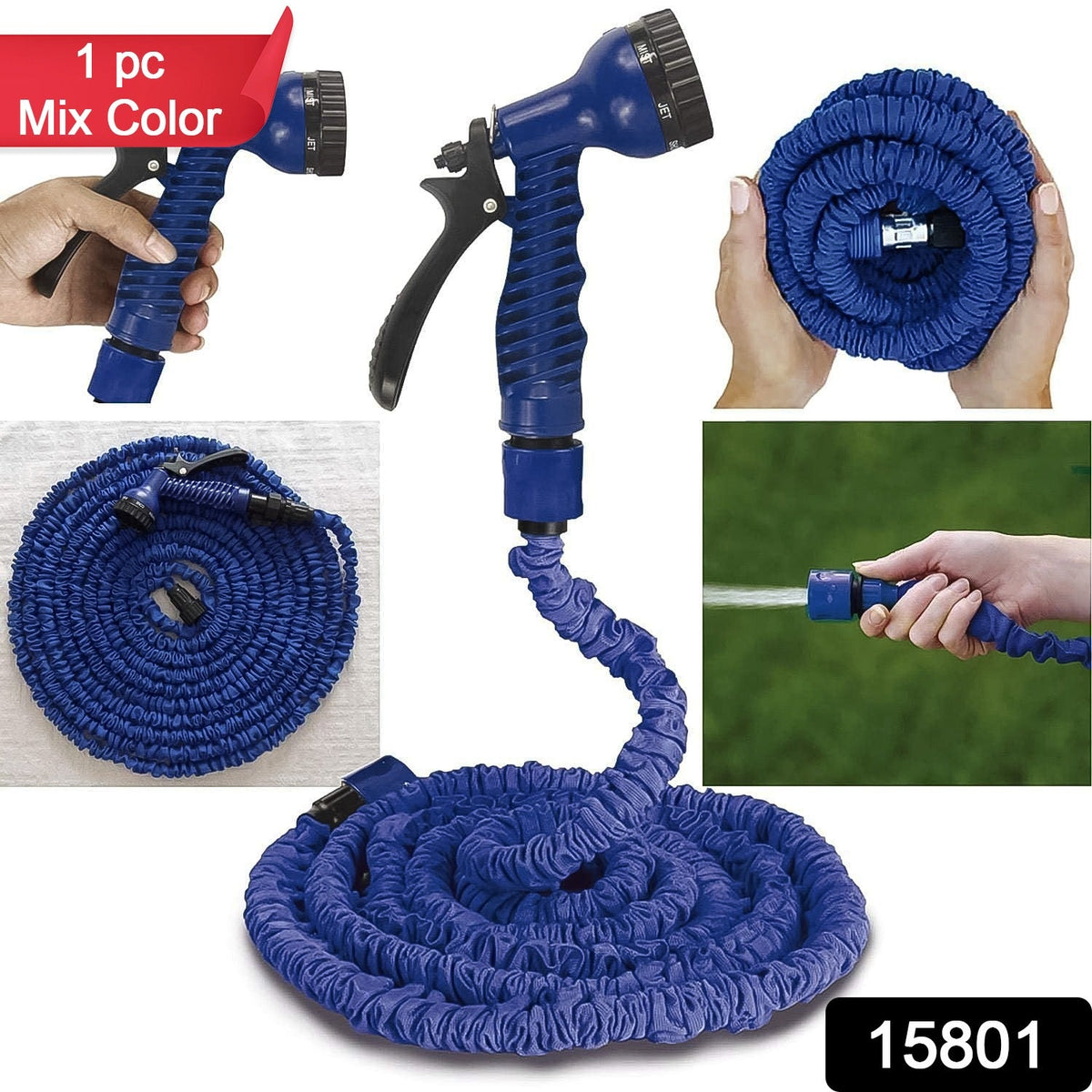 Expandable Garden Hose – 4m with Spray Gun – side view